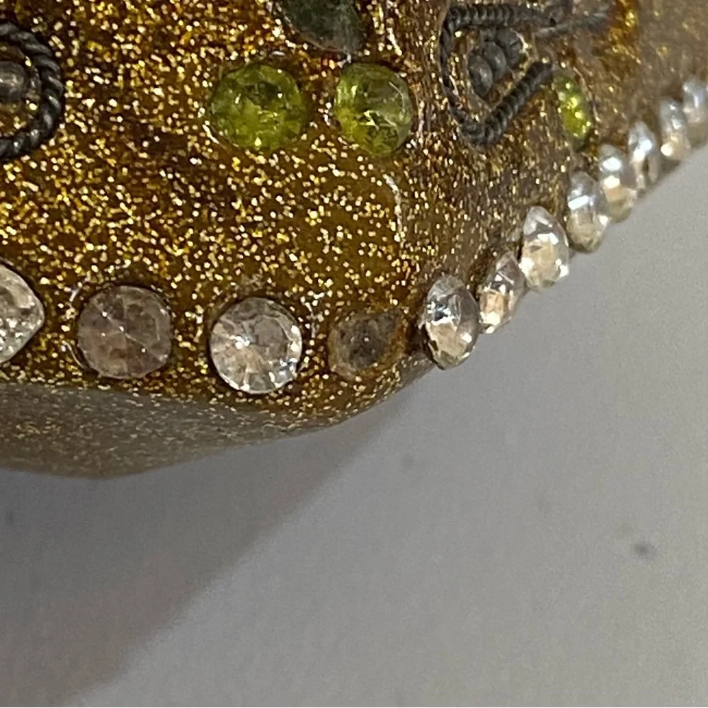 Vintage Gold Sparkly Enameled Bejeweled Trinket Jewelry Box Moroccan Mosaic
